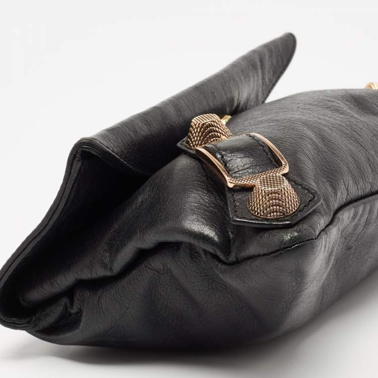 Pre Owned Balenciaga Black Leather GGH Envelope Clutch 
