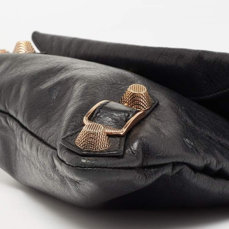 Pre Owned Balenciaga Black Leather GGH Envelope Clutch 
