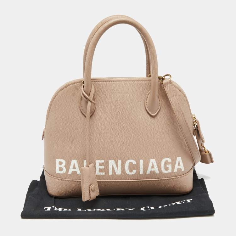 Pre Owned Balenciaga Beige Leather Small Ville Logo Satchel