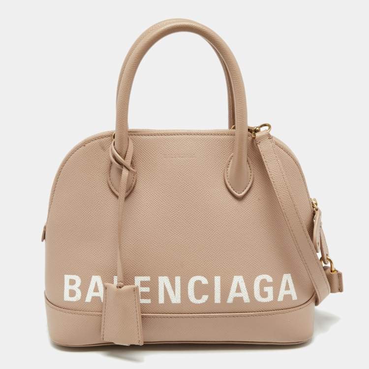 Pre Owned Balenciaga Beige Leather Small Ville Logo Satchel