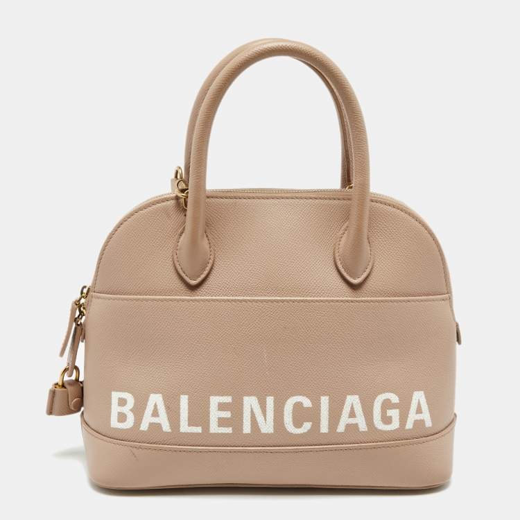 Pre Owned Balenciaga Beige Leather Small Ville Logo Satchel