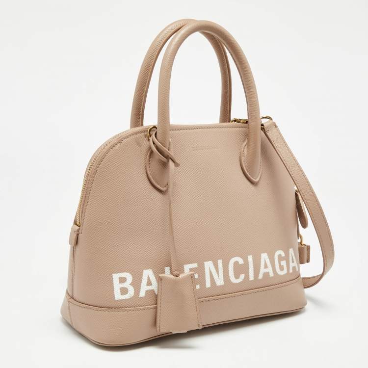 Pre Owned Balenciaga Beige Leather Small Ville Logo Satchel