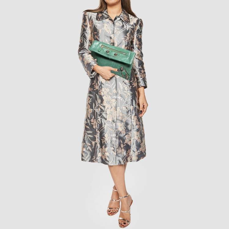Pre Owned Balenciaga Green Leather GGH Envelope Clutch