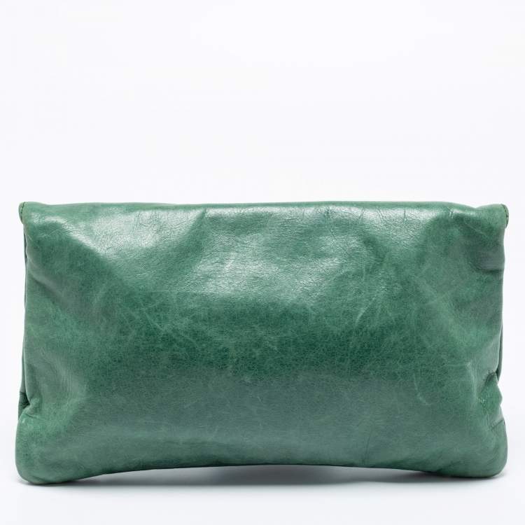Pre Owned Balenciaga Green Leather GGH Envelope Clutch