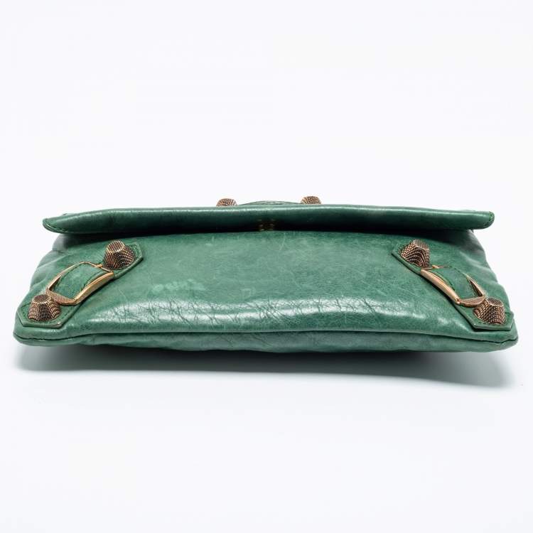 Pre Owned Balenciaga Green Leather GGH Envelope Clutch