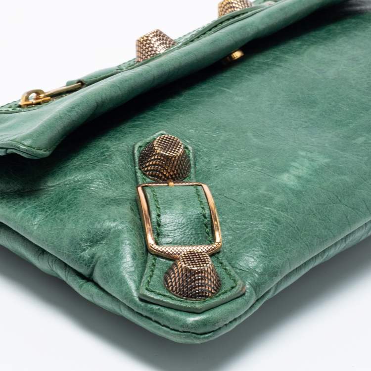 Pre Owned Balenciaga Green Leather GGH Envelope Clutch