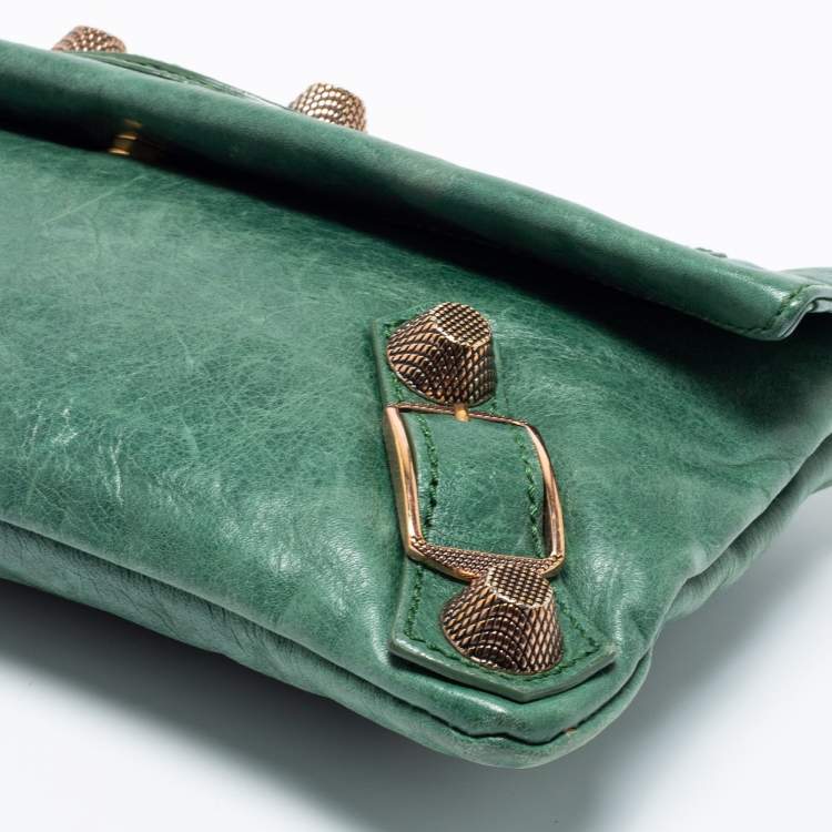 Pre Owned Balenciaga Green Leather GGH Envelope Clutch