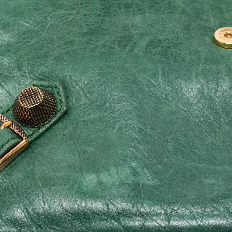 Pre Owned Balenciaga Green Leather GGH Envelope Clutch