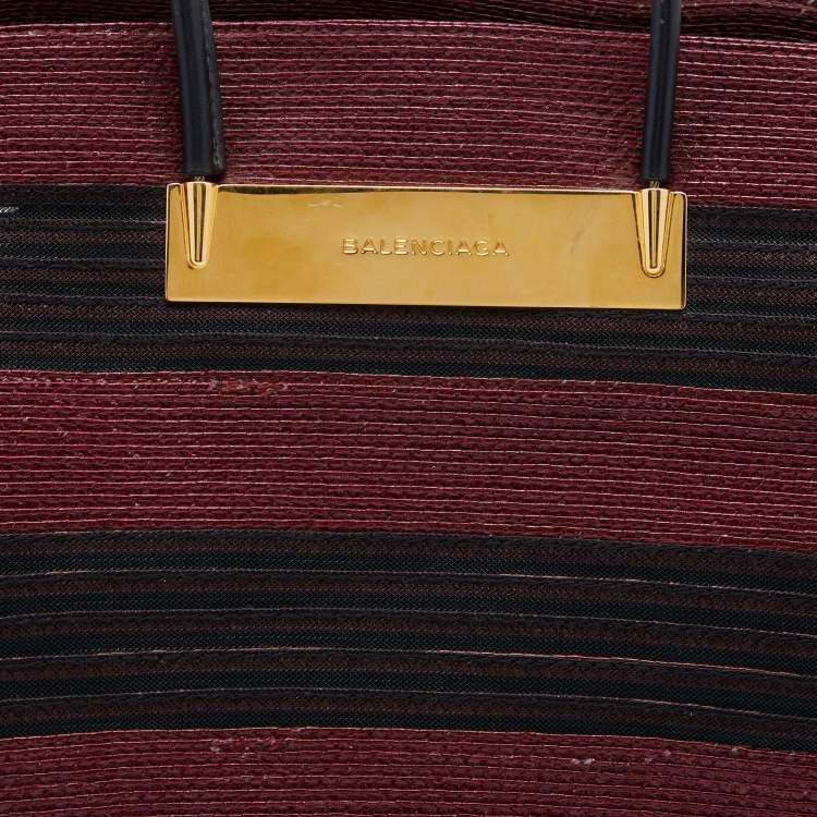 Pre Owned Balenciaga Maroon/Black Raffia Maxi Basket Tote