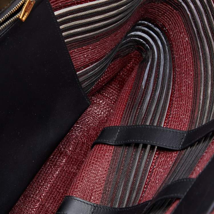 Pre Owned Balenciaga Maroon/Black Raffia Maxi Basket Tote