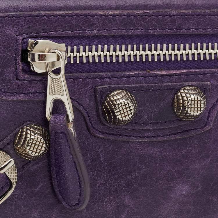 Pre Owned Balenciaga Raisin Leather Giant 12 Silver Money Wallet