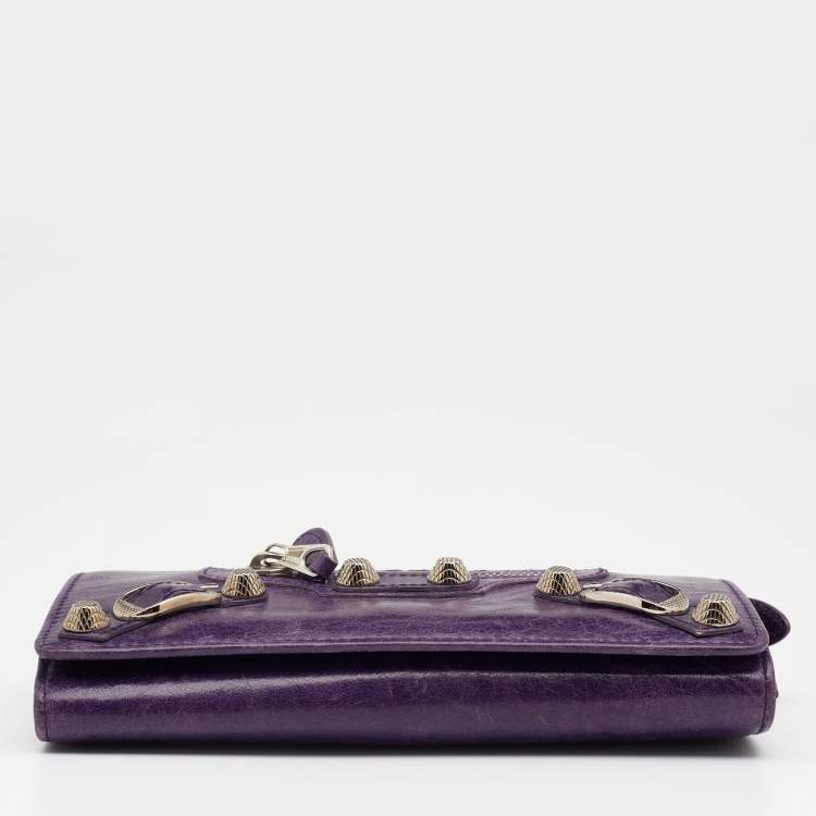 Pre Owned Balenciaga Raisin Leather Giant 12 Silver Money Wallet