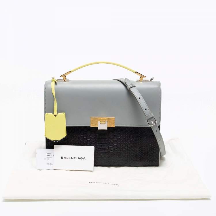 Pre Owned Balenciaga Tri Color Leather and Python Le Dix Cartable Top Handle Bag