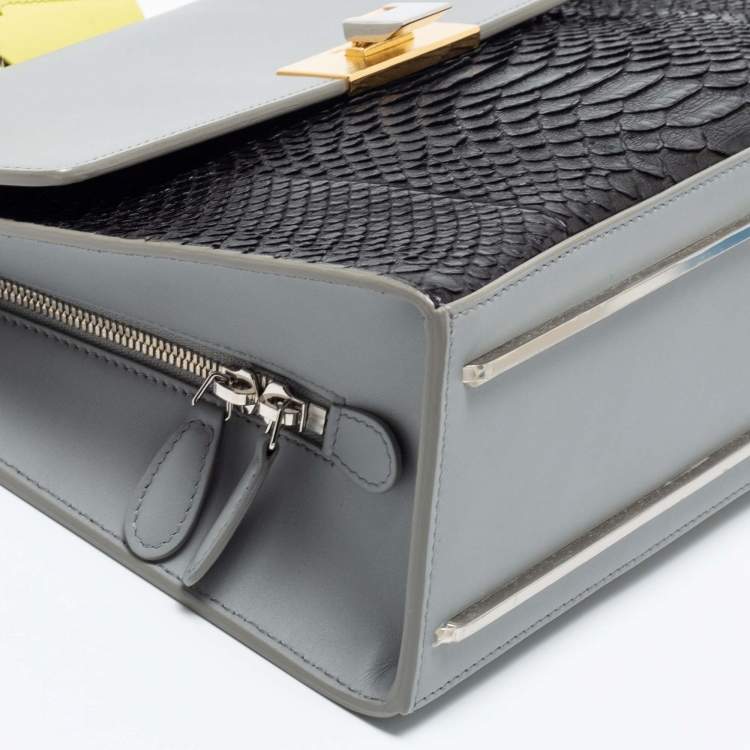 Pre Owned Balenciaga Tri Color Leather and Python Le Dix Cartable Top Handle Bag