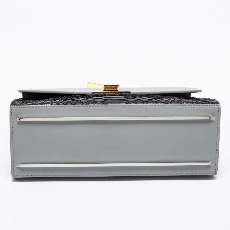 Pre Owned Balenciaga Tri Color Leather and Python Le Dix Cartable Top Handle Bag