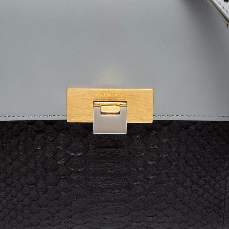 Pre Owned Balenciaga Tri Color Leather and Python Le Dix Cartable Top Handle Bag
