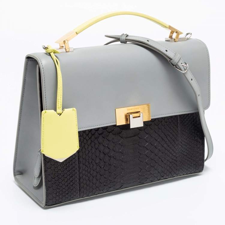 Pre Owned Balenciaga Tri Color Leather and Python Le Dix Cartable Top Handle Bag