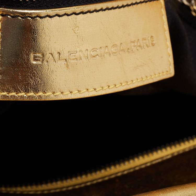 Pre Owned Balenciaga Metallic Gold Leather PM Bowling Bag