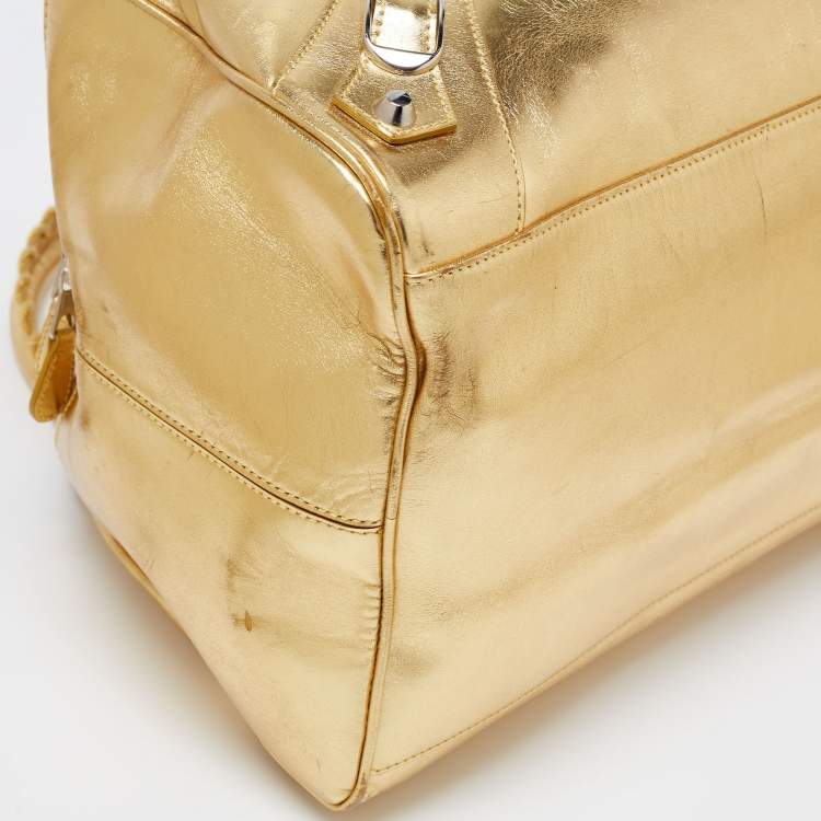 Pre Owned Balenciaga Metallic Gold Leather PM Bowling Bag