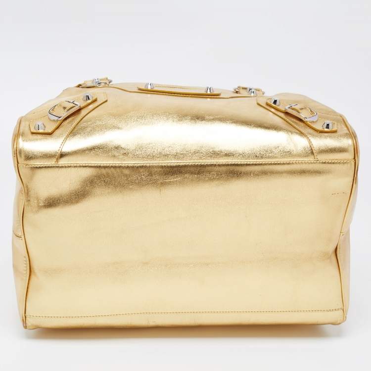 Pre Owned Balenciaga Metallic Gold Leather PM Bowling Bag