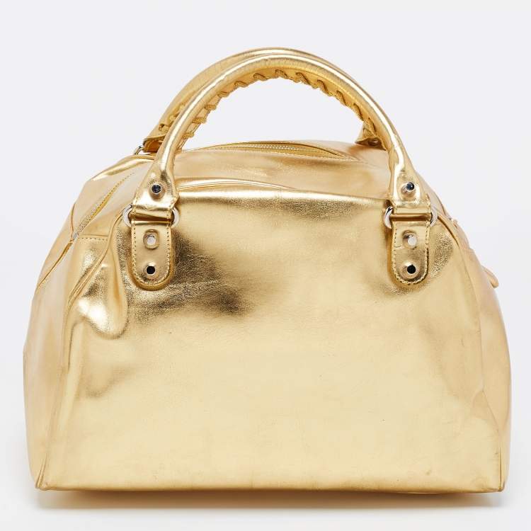 Pre Owned Balenciaga Metallic Gold Leather PM Bowling Bag