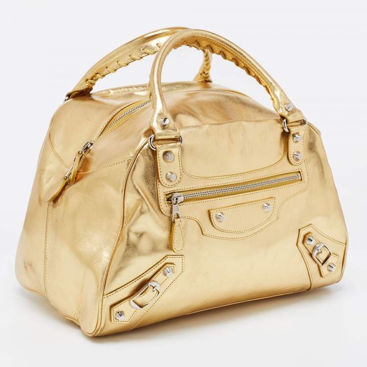 Pre Owned Balenciaga Metallic Gold Leather PM Bowling Bag