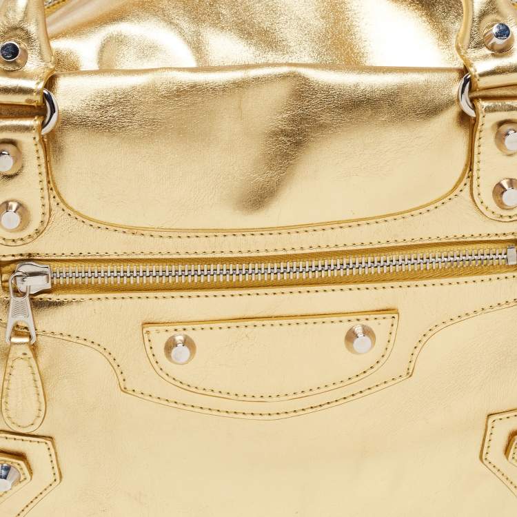 Pre Owned Balenciaga Metallic Gold Leather PM Bowling Bag
