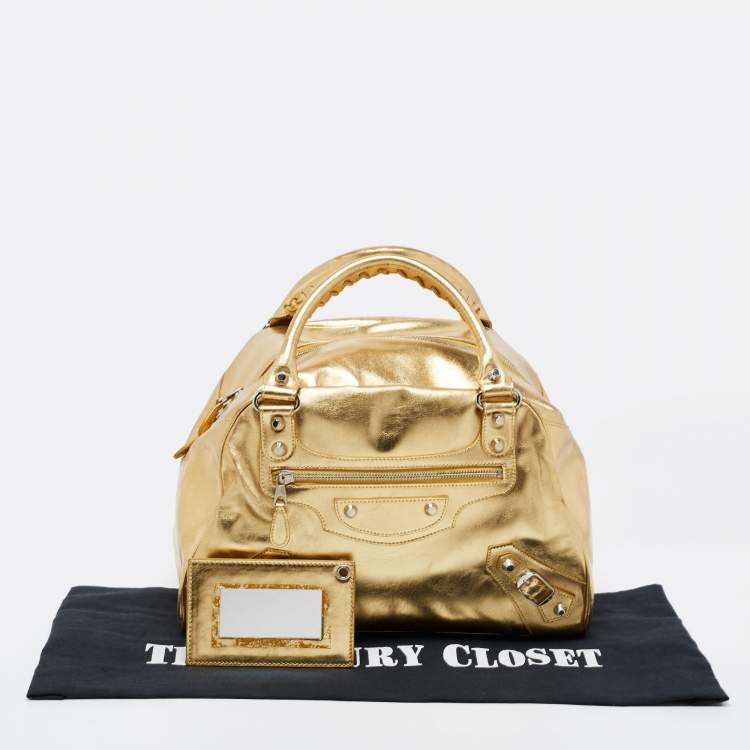 Pre Owned Balenciaga Metallic Gold Leather PM Bowling Bag
