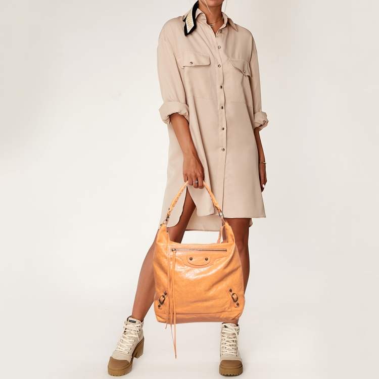 Pre Owned Balenciaga Peach Leather Day Bag