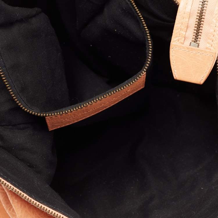 Pre Owned Balenciaga Peach Leather Day Bag