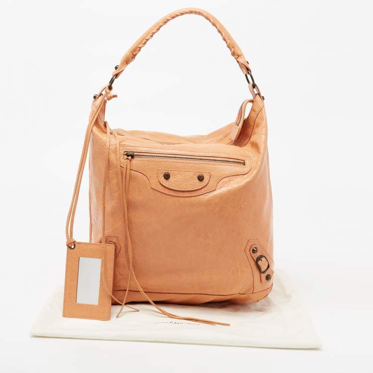 Pre Owned Balenciaga Peach Leather Day Bag