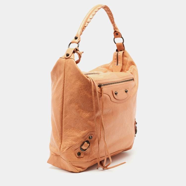 Pre Owned Balenciaga Peach Leather Day Bag