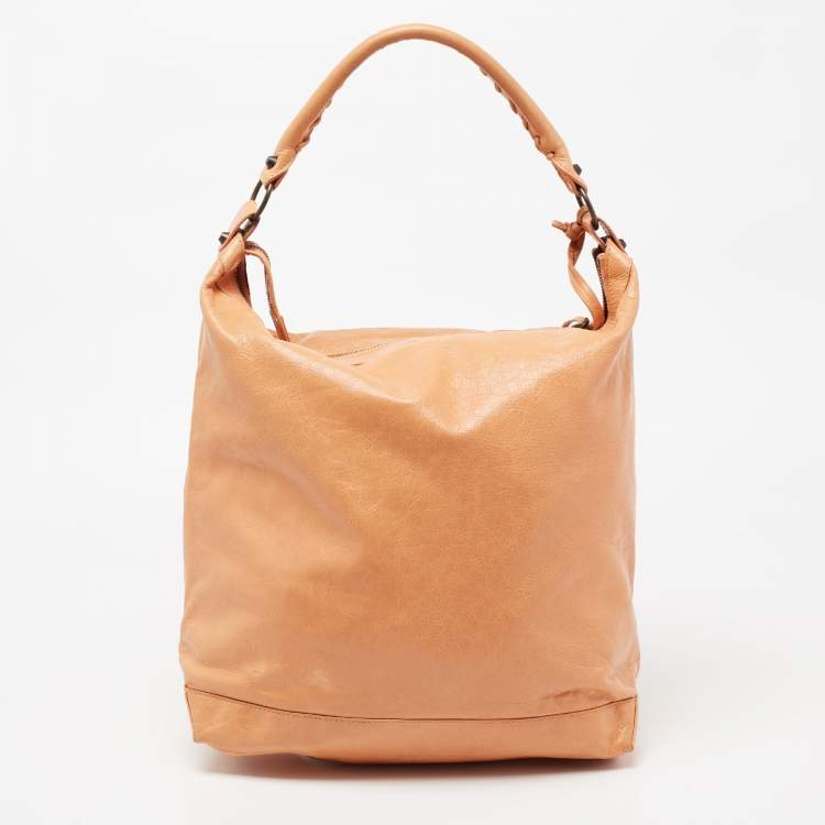 Pre Owned Balenciaga Peach Leather Day Bag