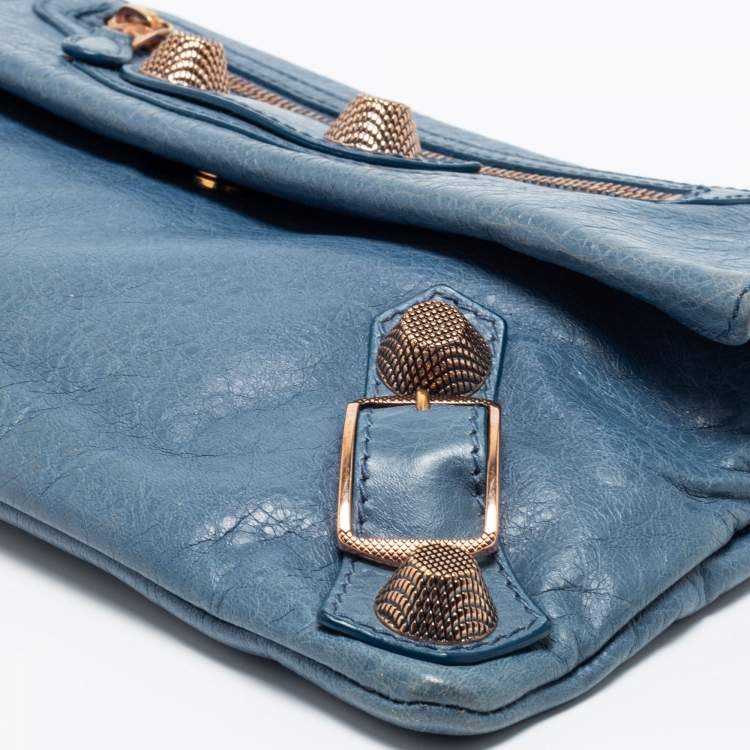 Pre Owned Balenciaga Blue Leather GGH Envelope Clutch 