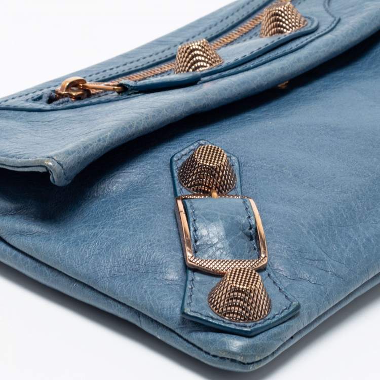 Pre Owned Balenciaga Blue Leather GGH Envelope Clutch 