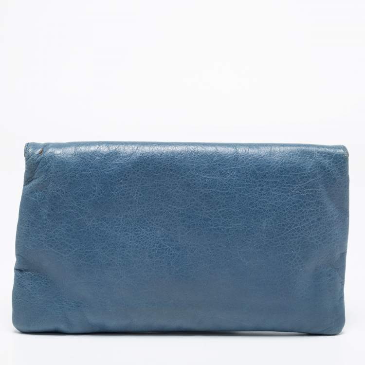 Pre Owned Balenciaga Blue Leather GGH Envelope Clutch 