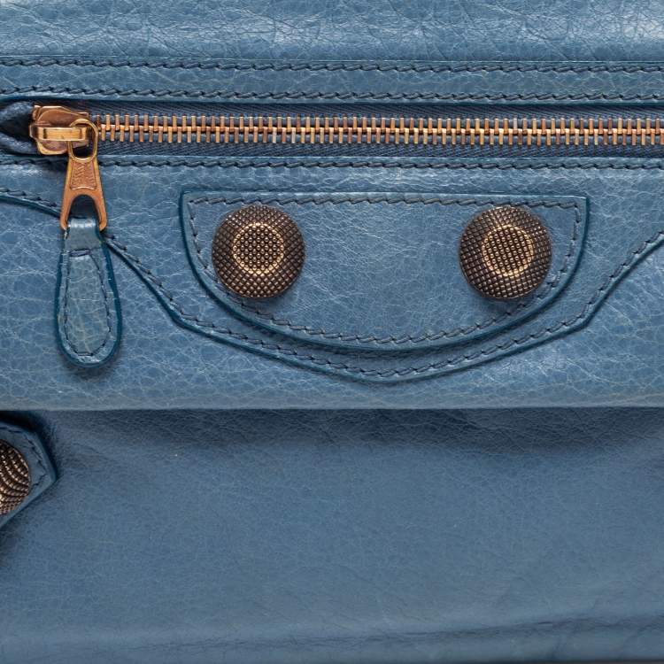 Pre Owned Balenciaga Blue Leather GGH Envelope Clutch 