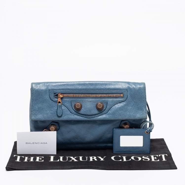Pre Owned Balenciaga Blue Leather GGH Envelope Clutch 