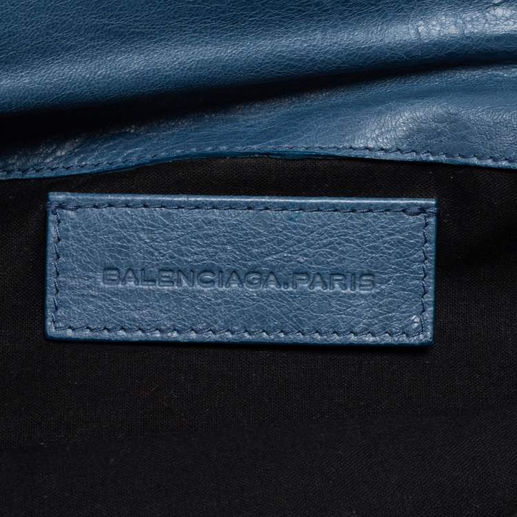 Pre Owned Balenciaga Blue Leather GGH Envelope Clutch 