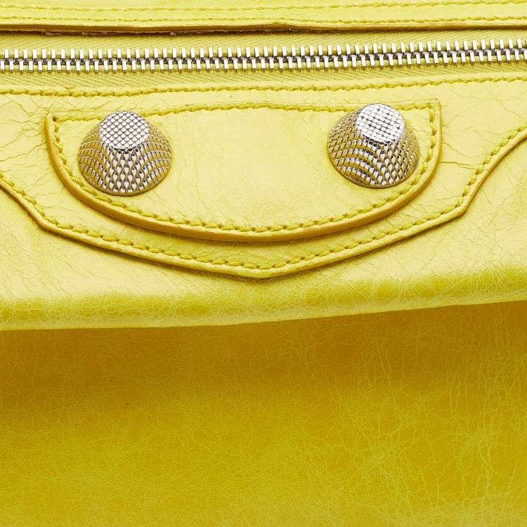 Pre Owned Balenciaga Yellow Leather Giant 21 Silver Envelope Clutch