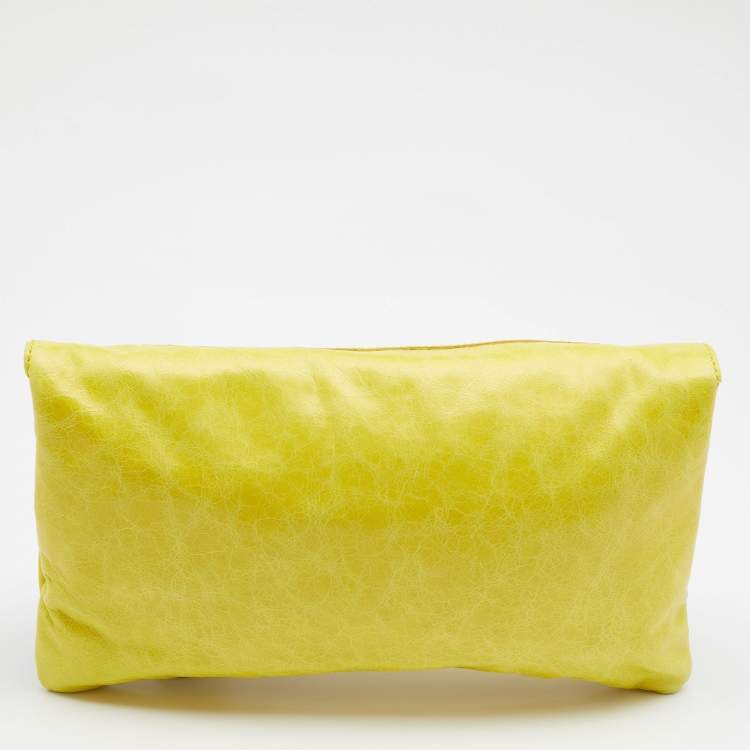 Pre Owned Balenciaga Yellow Leather Giant 21 Silver Envelope Clutch