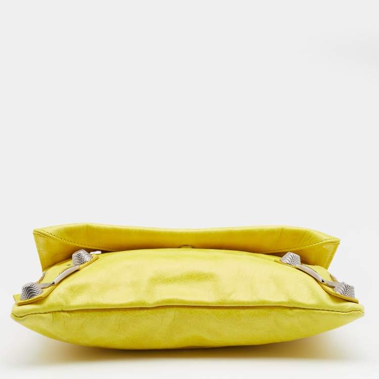 Pre Owned Balenciaga Yellow Leather Giant 21 Silver Envelope Clutch
