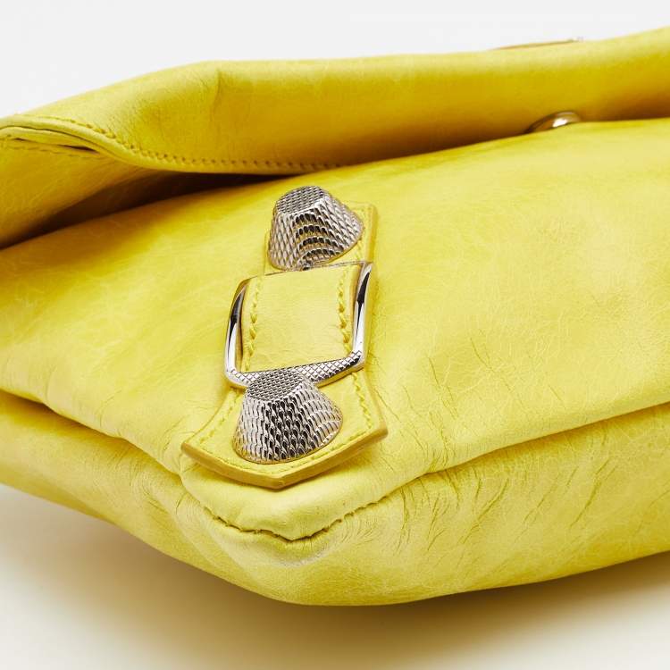 Pre Owned Balenciaga Yellow Leather Giant 21 Silver Envelope Clutch