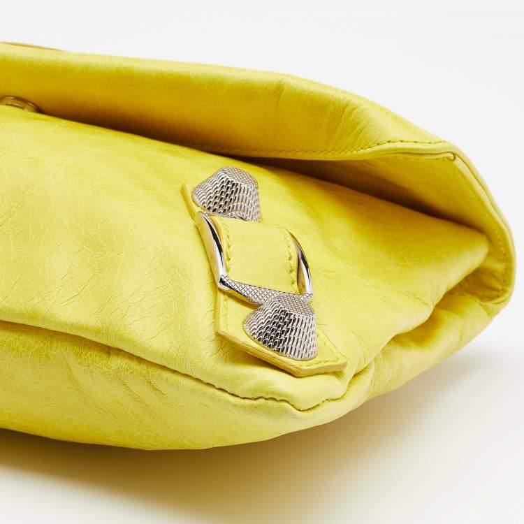 Pre Owned Balenciaga Yellow Leather Giant 21 Silver Envelope Clutch