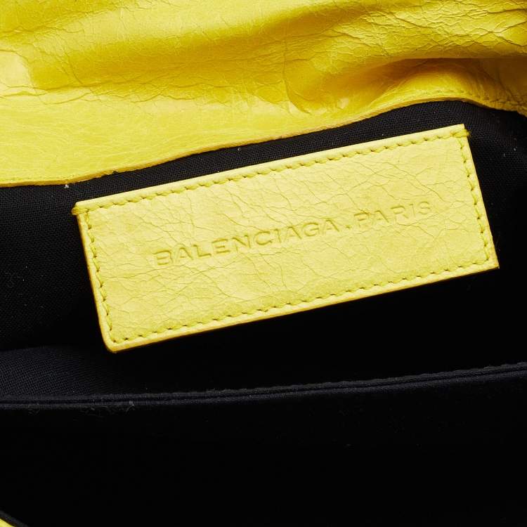 Pre Owned Balenciaga Yellow Leather Giant 21 Silver Envelope Clutch