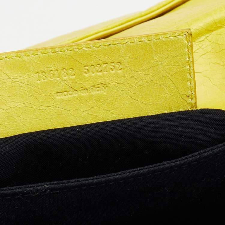 Pre Owned Balenciaga Yellow Leather Giant 21 Silver Envelope Clutch