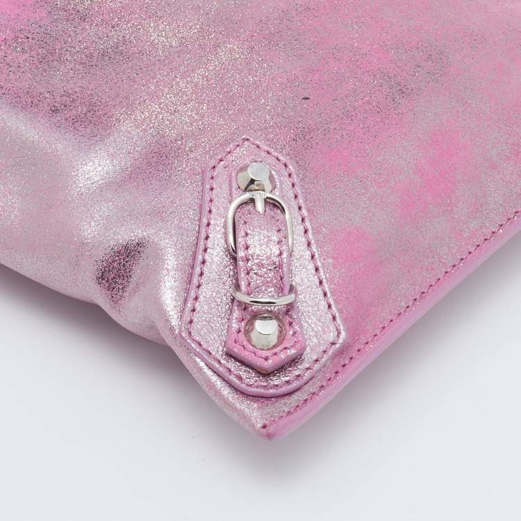 Pre Owned Balenciaga Pink Metallic Leather Milky Way Papier Clutch