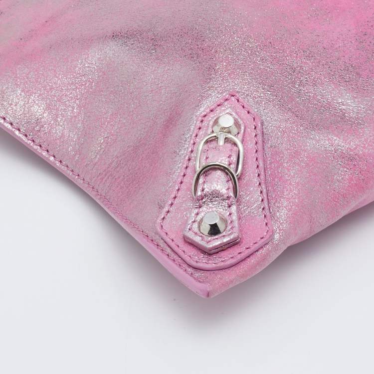Pre Owned Balenciaga Pink Metallic Leather Milky Way Papier Clutch