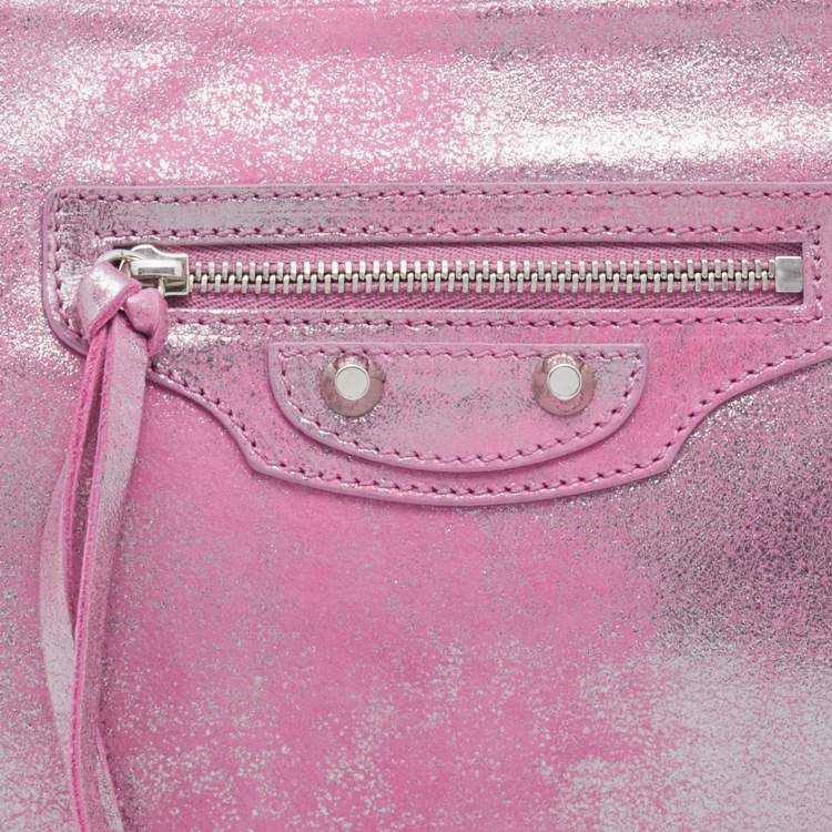 Pre Owned Balenciaga Pink Metallic Leather Milky Way Papier Clutch