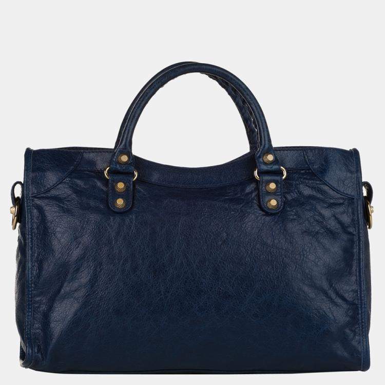 مملوكة مسبقًا Balenciaga Blue Motocross Giant 12 City Lambskin Leather Satchel